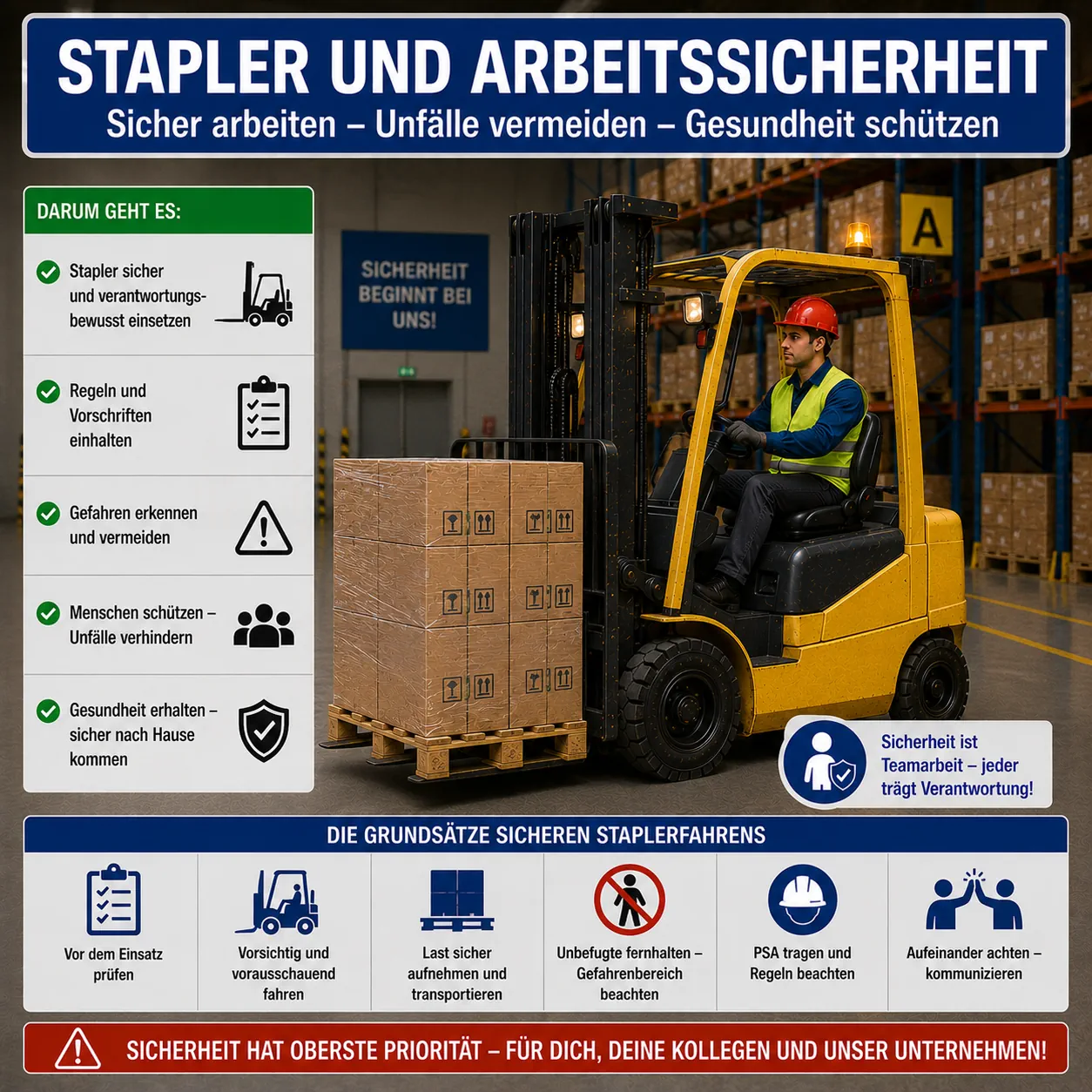 Lehrbild: Stapler und Arbeitssicherheit