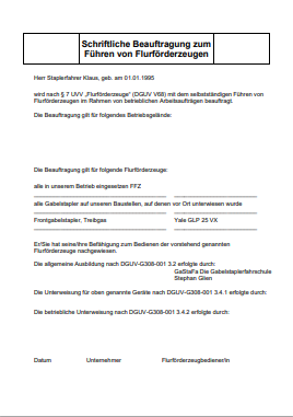 Fahrauftrag Gabelstapler